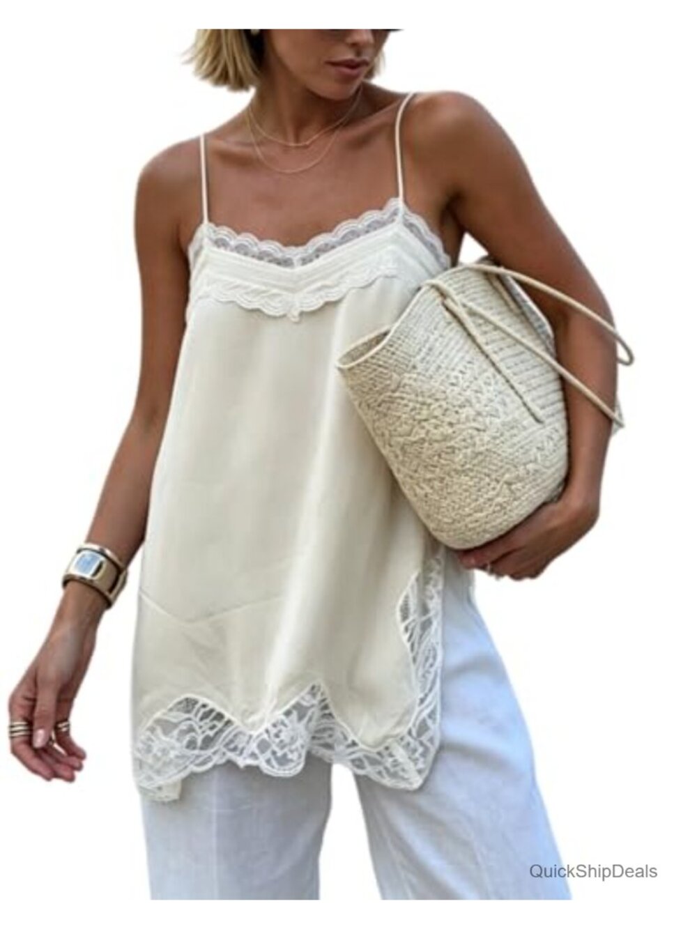 Y2K Chiffon Lace Trim Cami Top Side Split Sleeveless V-Neck